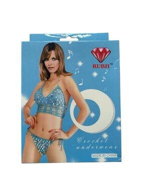 2000’s blue crochet beaded halter top set.